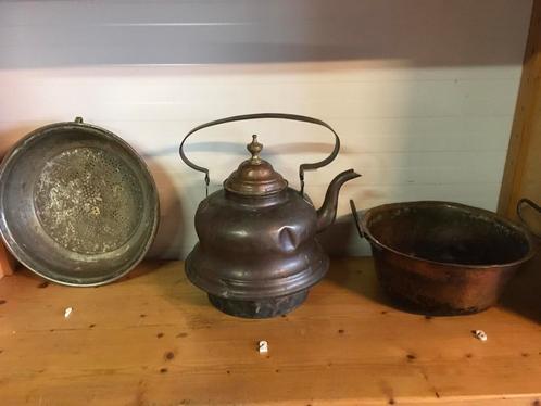 Antiek, koperwerk, ketel, poedersuiker, pan, etc., Antiek en Kunst, Antiek | Koper en Brons, Ophalen of Verzenden