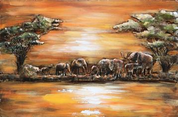 Schilderij metaal 3D olifanten  beschikbaar voor biedingen