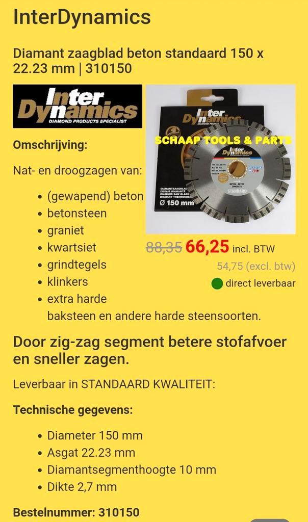 Diamantschijf 150mm - Beton, Steen, Doe-het-zelf en Verbouw, Gereedschap | Zaagmachines, Nieuw, Overige typen, 600 tot 1200 watt