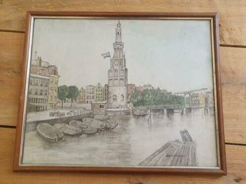 Orig aquarel + tek. Montelbaanstoren Amsterdam G. Limburg, Antiek en Kunst, Ophalen
