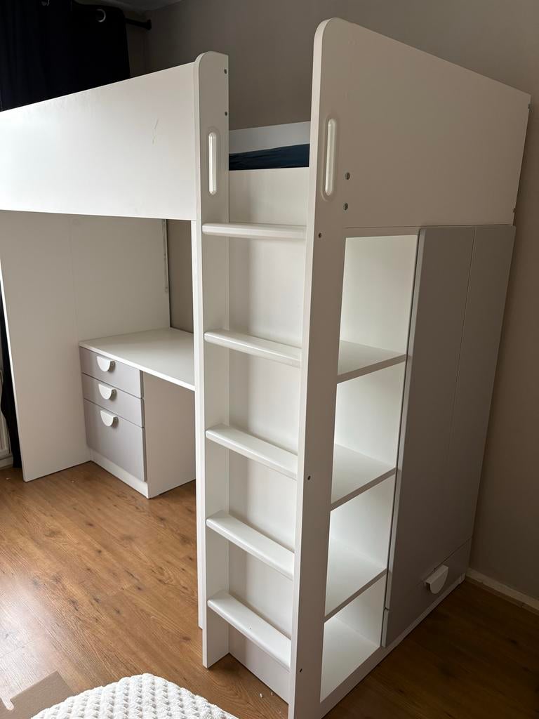 IKEA hoogslaper met bureau en kast, Ophalen, Zo goed als nieuw, Hoogslaper