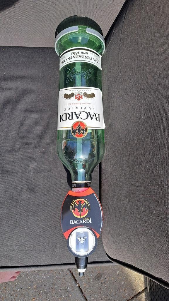 Bacardi fles 3 liter (leeg) met non-drip dispenser 3.5 cl, Verzamelen, Ophalen of Verzenden, Gebruikt, Overige typen