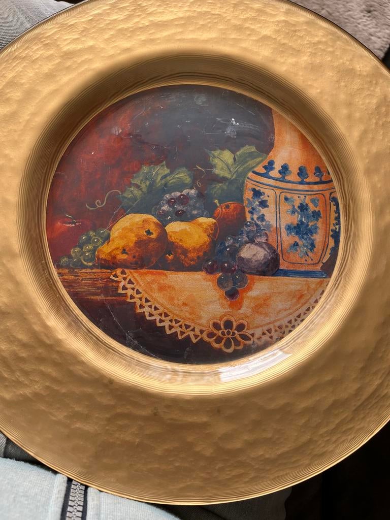 Decoratieve schaal  met Fruitstilleven - Goudkleurig, Antiek en Kunst, Antiek | Wandborden en Tegels, Ophalen of Verzenden