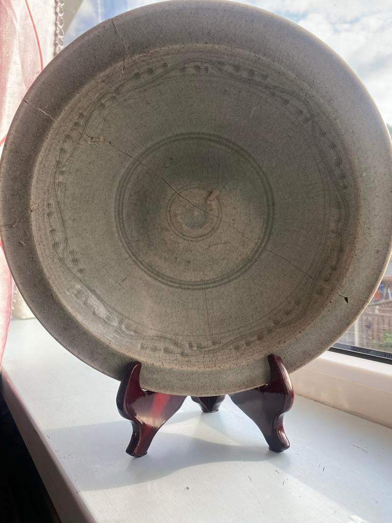 Antieke Chinese Celadon Schaal met Craquelé, Ophalen of Verzenden