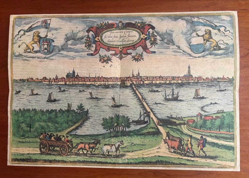 Antieke stijl stadsgravure Kampen  – decoratief, Ophalen of Verzenden