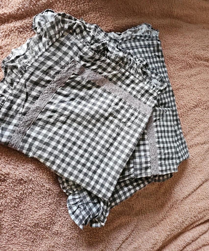 Bonprix dekbedovertrek met ruches, zwart wit geruit, Ophalen of Verzenden