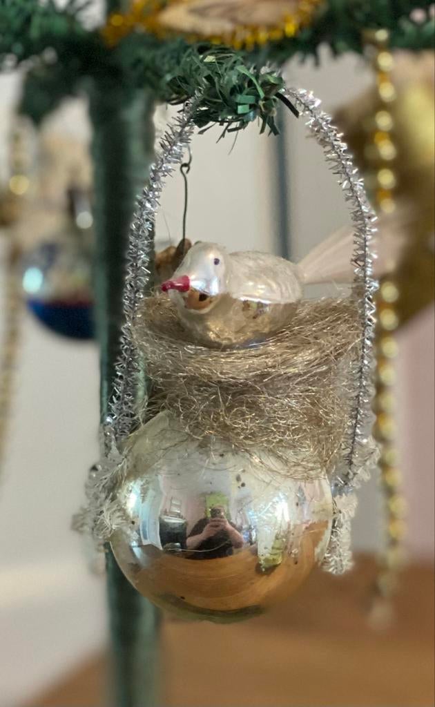 Antiek kerstvogeltje glas oude kerstversiering, Ophalen of Verzenden, Gebruikt