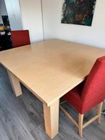 Eettafel met 2 stoelen - Licht hout en rood, Gebruikt, 100 tot 150 cm, Vierkant, Tot twee personen