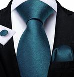 100% zijde Stropdas Pochet Manchetknopen Petrol Blauw NIEUW, Ophalen of Verzenden, Nieuw, Blauw, Effen