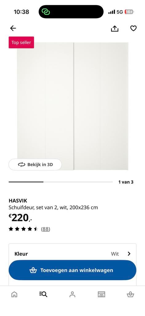 Hasvik schuifdeuren wit, 200x236 cm, Ophalen, Gebruikt, 200 cm of meer, 150 tot 200 cm