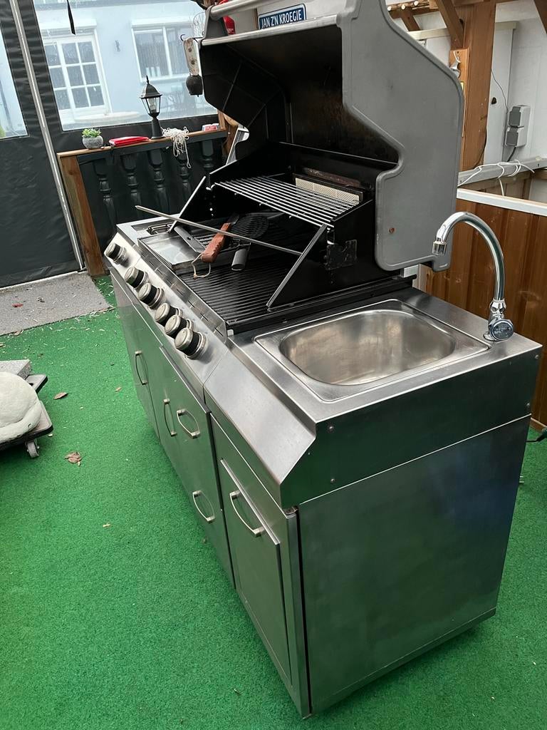 RVS Cadac buiten barbecue op wieltjes, Tuin en Terras, Gasbarbecues, Ophalen, Gebruikt
