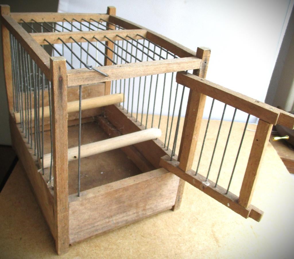 Vogelkooi~Antiek Houten Vogelkooitje echt gebruikt, Antiek en Kunst, Ophalen of Verzenden