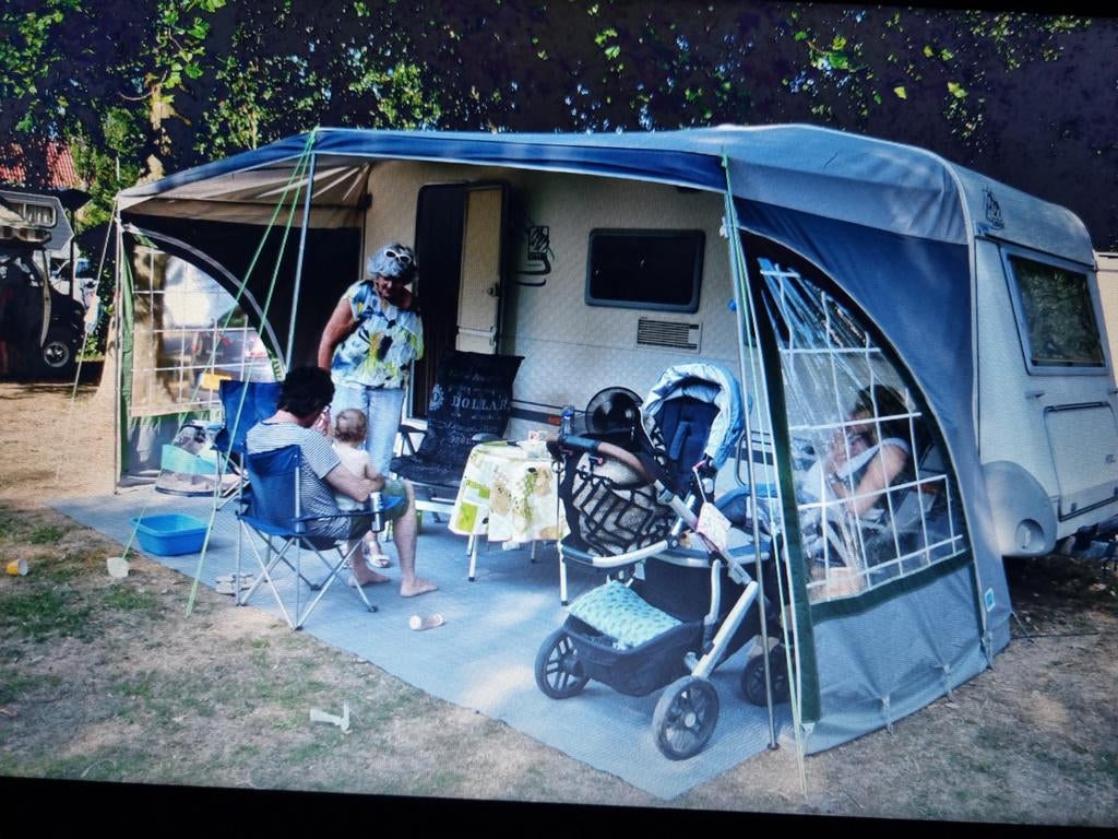 Luifel maat 12 met stalen stokken licht grijs/donkergrijs, Caravans en Kamperen, Caravan accessoires, Ophalen