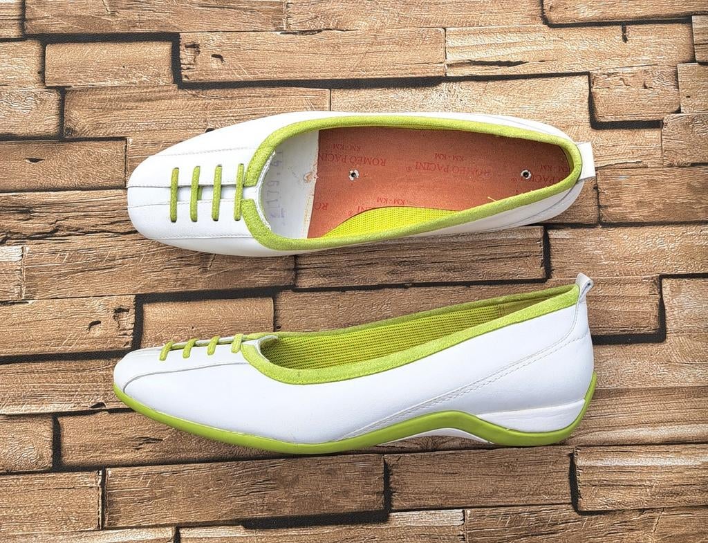 Ecco- leren lime/witte ballerina's, 41, Ecco, Verzenden, Wit, Ballerina's
