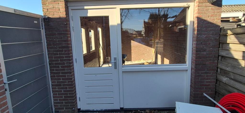 Witte deur met kozijn en glas HR++, Doe-het-zelf en Verbouw, Deuren en Horren, Ophalen, Glas, Binnendeur, 200 tot 215 cm