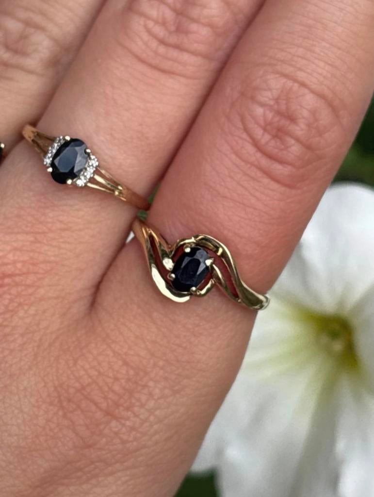 Vintage 9 karaat geelgouden ring met saffier, 18 tot 19, Zo goed als nieuw, Met edelsteen, Dame