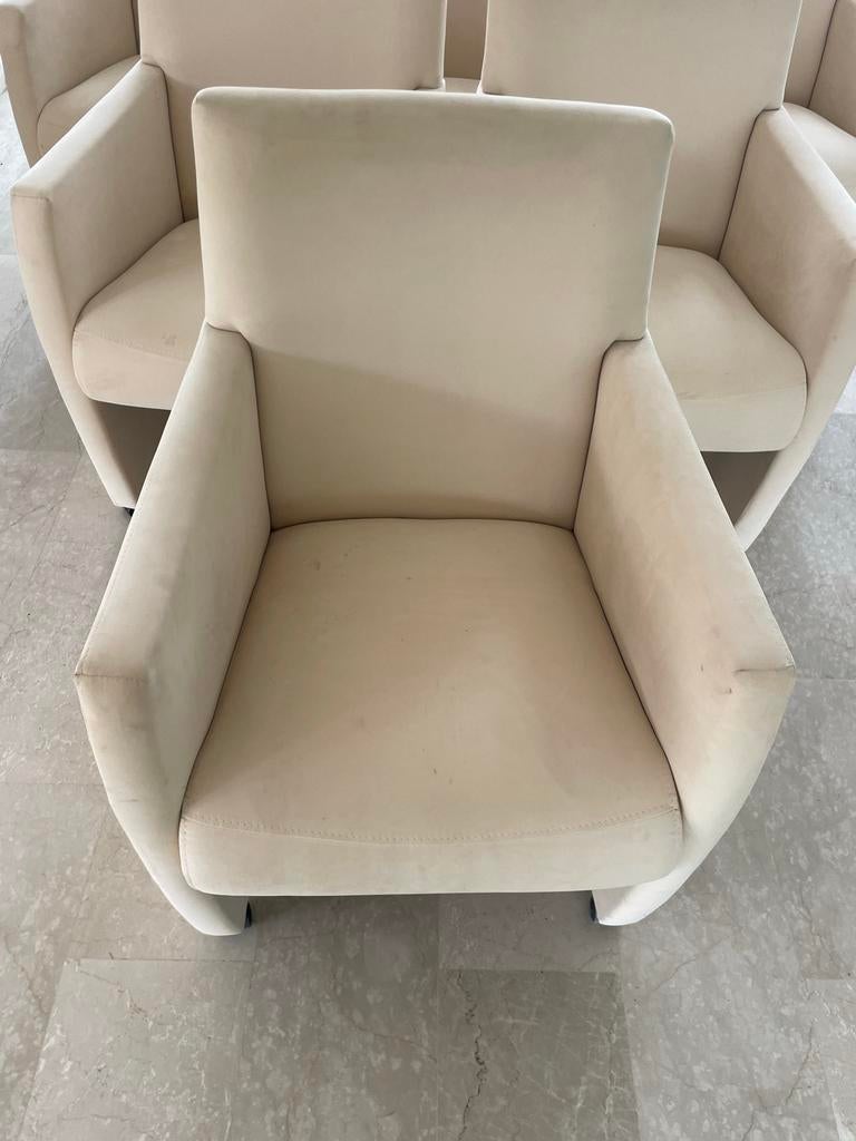 beige eetkamerstoelen 6x met armleuning en wieltjes, Ophalen, Gebruikt, Overige kleuren, Stof