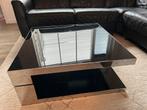 Luxe draaibare salontafel zwart glas/spiegel look, Gebruikt, Vierkant, Glas, Minder dan 50 cm
