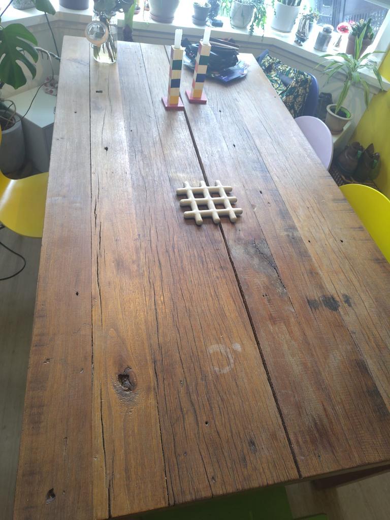 Houten eettafel, Huis en Inrichting, Tafels | Eettafels, Ophalen, Gebruikt, 50 tot 100 cm, Vijf personen of meer