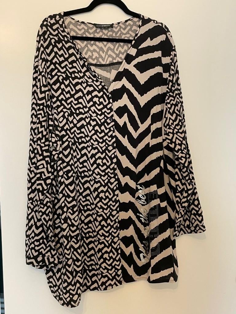 Tuniek Doris Streich maat 52 Beige/zwart, Kleding | Dames, Grote Maten, Ophalen, Overige kleuren, Gedragen, Blouse of Tuniek