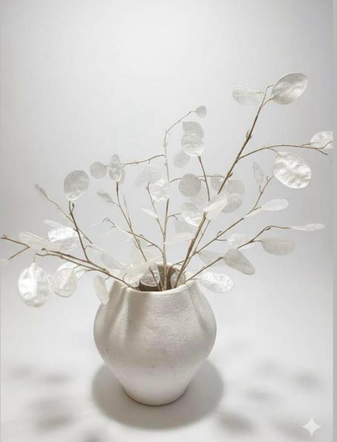 Keramiek vaas met glanzende takken van zijde -MOET WEG-, Ophalen, Overige kleuren, Aardewerk of Porselein, Zo goed als nieuw