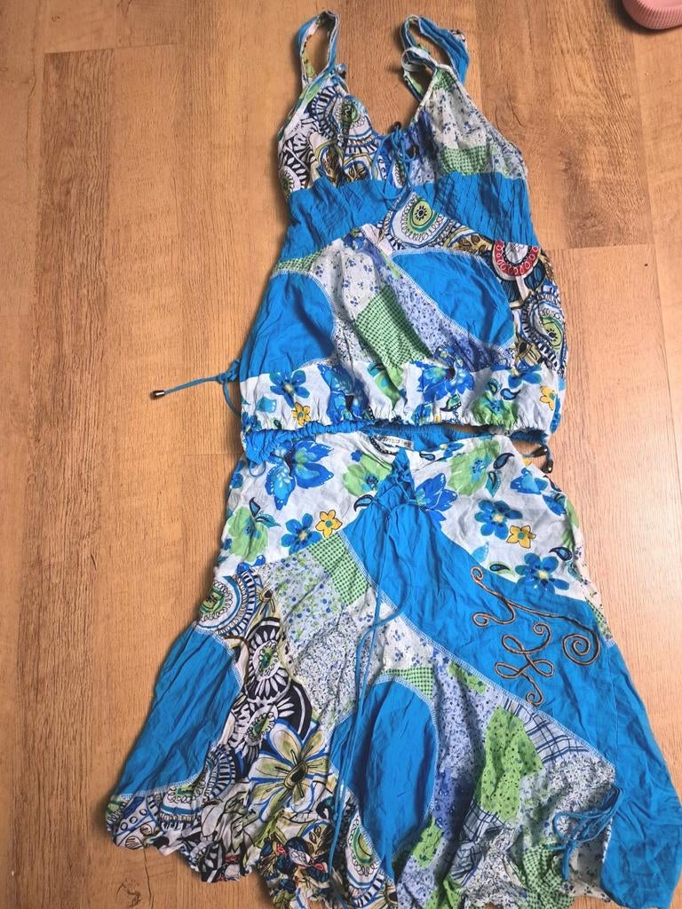 Turquiseblauwe set van top en rok, mt.38, Kleding | Dames, Jumpsuits, Maat 38/40 (M), My Design Paris, Nieuw, Verzenden