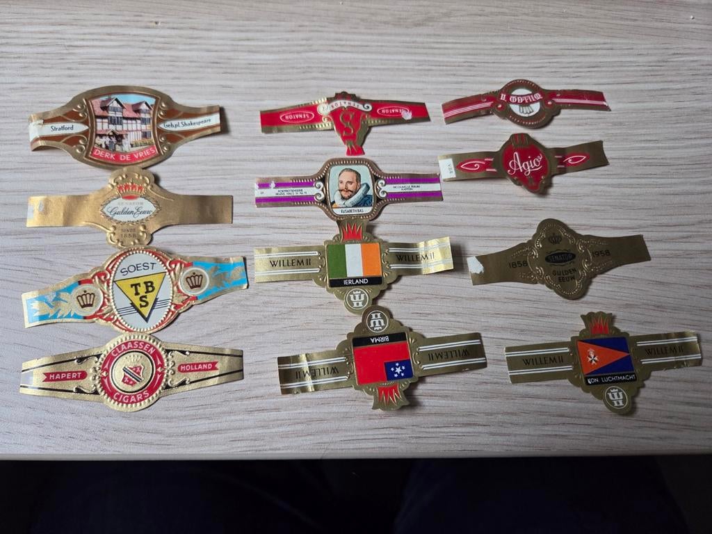 Collectie van 12 Vintage Sigarenbandjes, Ophalen of Verzenden, Gebruikt
