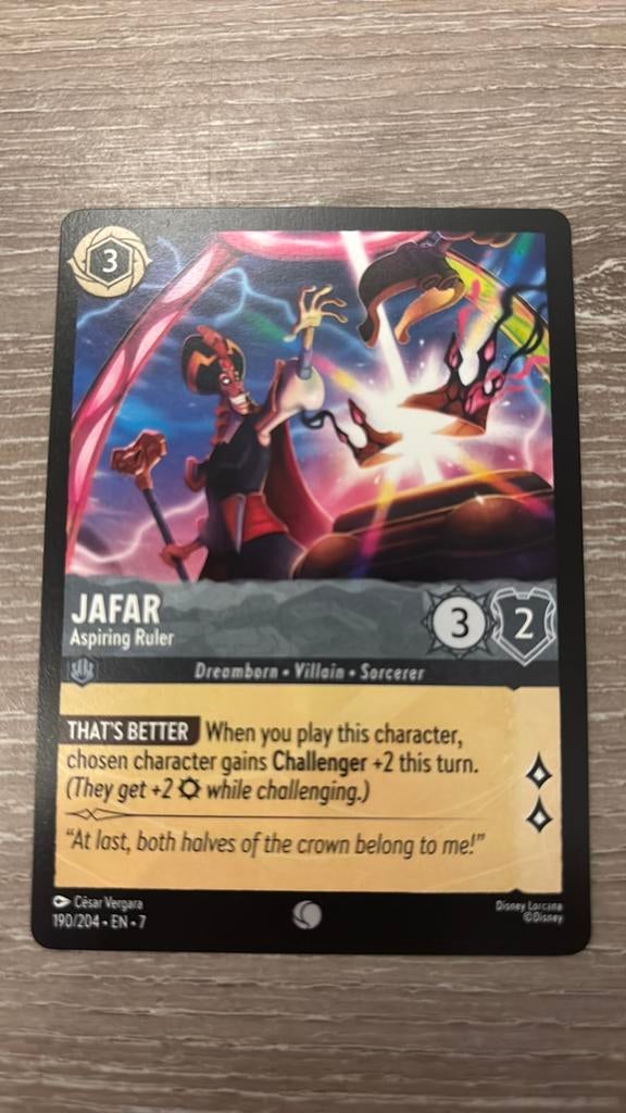 Disney Lorcana Jafar aspiring ruler 190-204 7ARI nonfoil, Ophalen of Verzenden, Zo goed als nieuw, Losse kaart