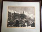 Ets Delftse haven - geen giclée- Jan van Rijsewijk (1954), Stadsgezicht, Ophalen of Verzenden, Met tekst, 1950 - 1999