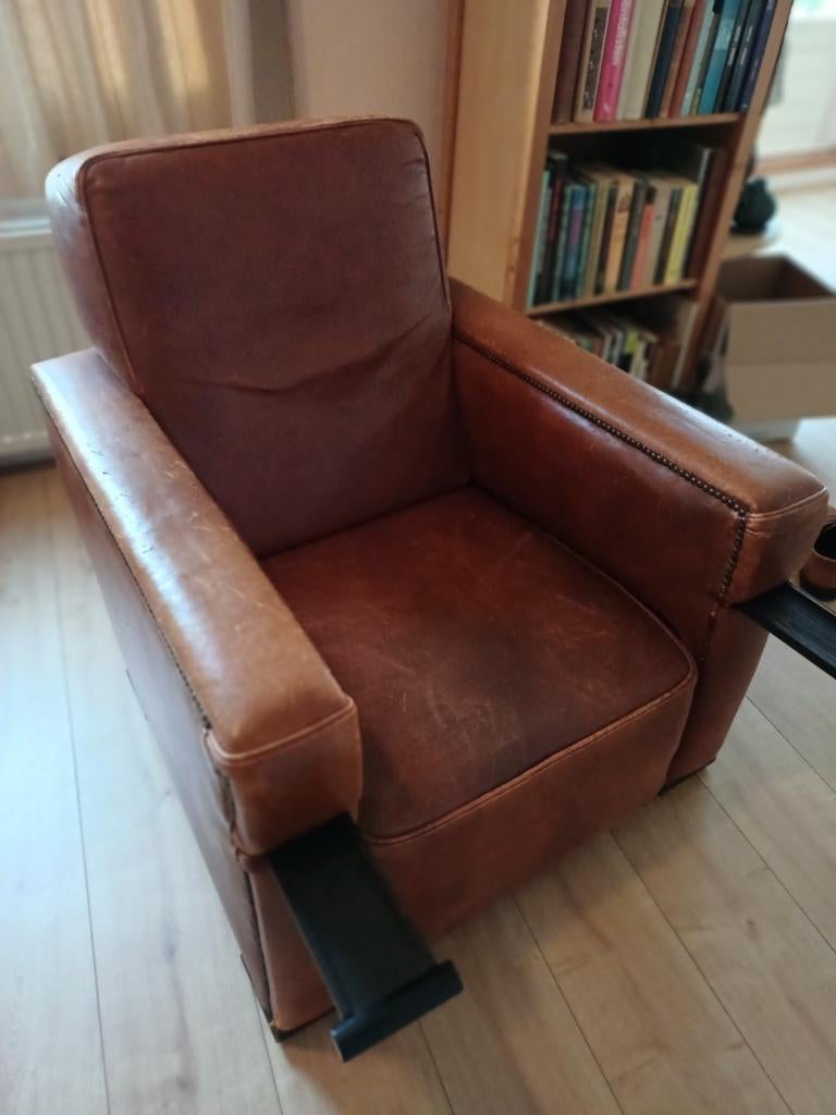 Vintage Leren Fauteuil - Cognac Kleur, Ophalen of Verzenden