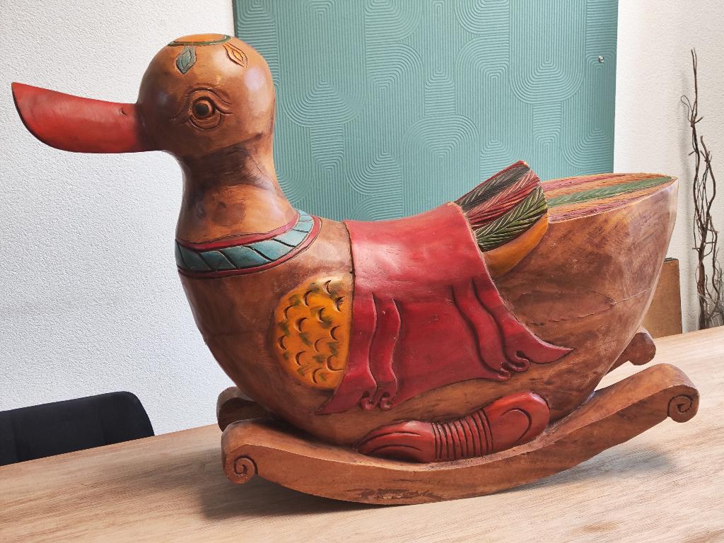 Vintage teak houten schommeleend, Ophalen, Huis en Inrichting