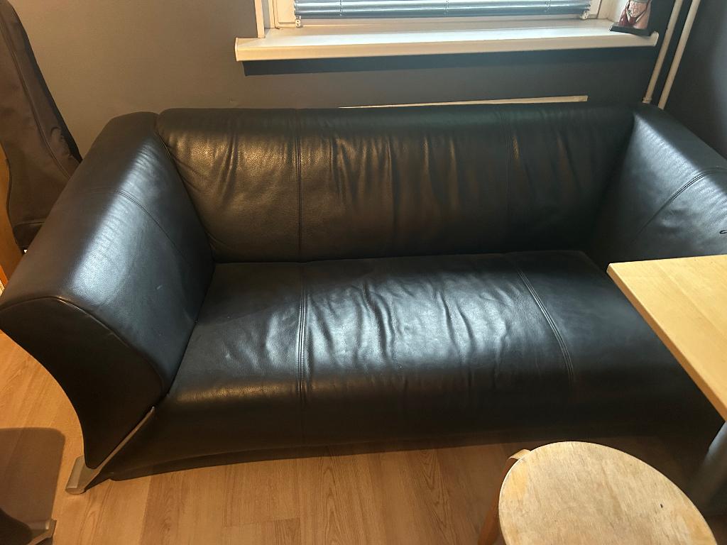 Zwart leren bank(en)van Rolf Benz, Ophalen, Gebruikt, Rechte bank, 200 tot 250 cm