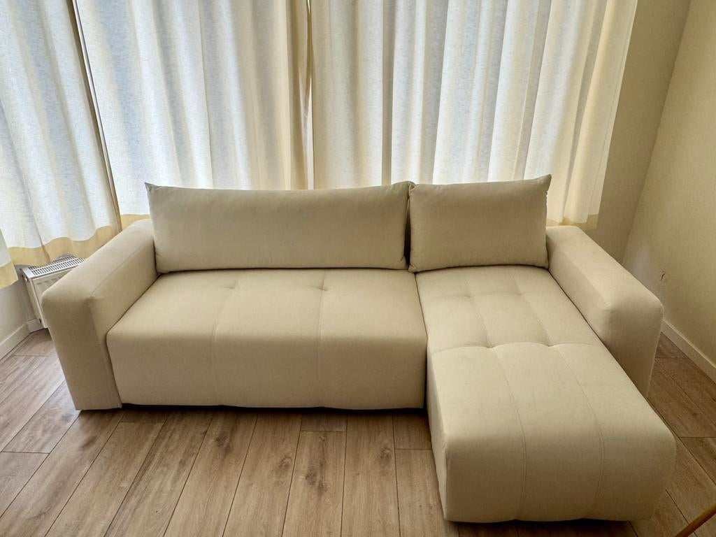 Prachtige Moderne Loungebank (248cm) – Zo goed als nieuw!, Tweepersoons, Zo goed als nieuw, Crème, 140 cm