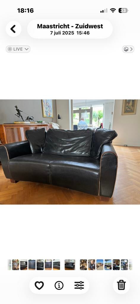 Leren Haveco bankjes zwart, Gebruikt, 150 tot 200 cm, Driepersoons, 75 tot 100 cm