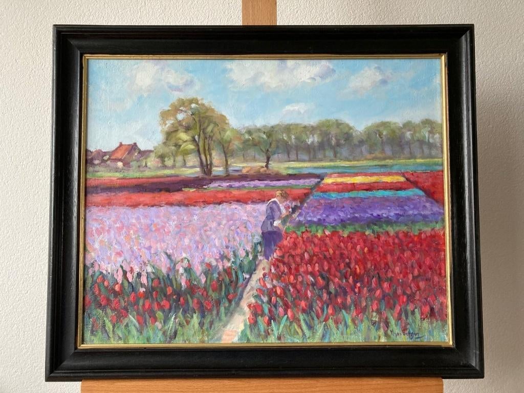 Hans Mijnsbergen, kleurrijke bollenvelden bij Lisse, Ophalen