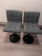 Twee verstelbare barkrukken - Grijs met zwart onderstel, Huis en Inrichting, Ophalen, In hoogte verstelbaar, 60 tot 90 cm, Zo goed als nieuw