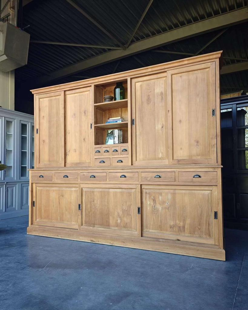 Geweldige grote teakhouten wandkast | Buffetkast teak #8623, Niet ingevuld, 250 tot 300 cm, 200 cm of meer, Niet ingevuld