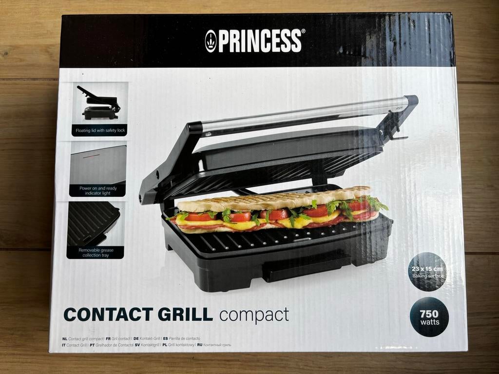 Nieuw Princess Contact Grill Compact Tosti-ijzer 750W, Ophalen of Verzenden, Nieuw