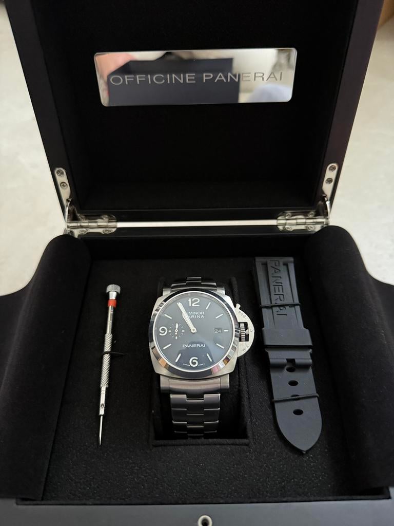 PANERAI Luminor Marina Blue Stainless Steel -44MM - PAM01313, Staal, Verzenden, Polshorloge, Zo goed als nieuw