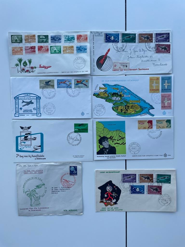 Suriname Luchtpost Collectie: FDC's & Covers (Lindbergh, Ear, Postzegels en Munten, Ophalen of Verzenden, Na 1940, Gestempeld