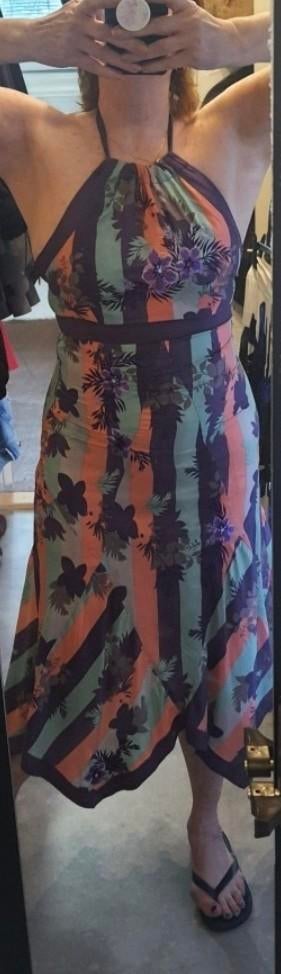 Hand gemaakte zijde jurk haltermodel, Maat 38/40 (M), Paars, Ophalen of Verzenden, Vintage