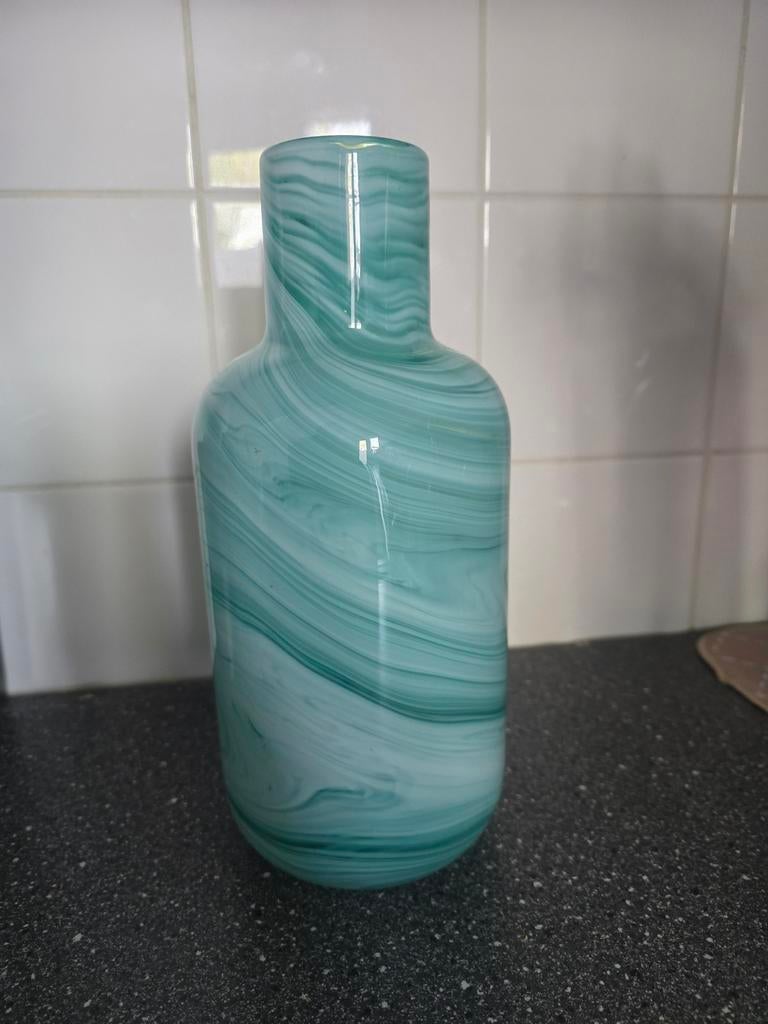 IKEA Vaas - blauw/Wit gemarmerd glas, Ophalen, Minder dan 50 cm, Groen, Glas