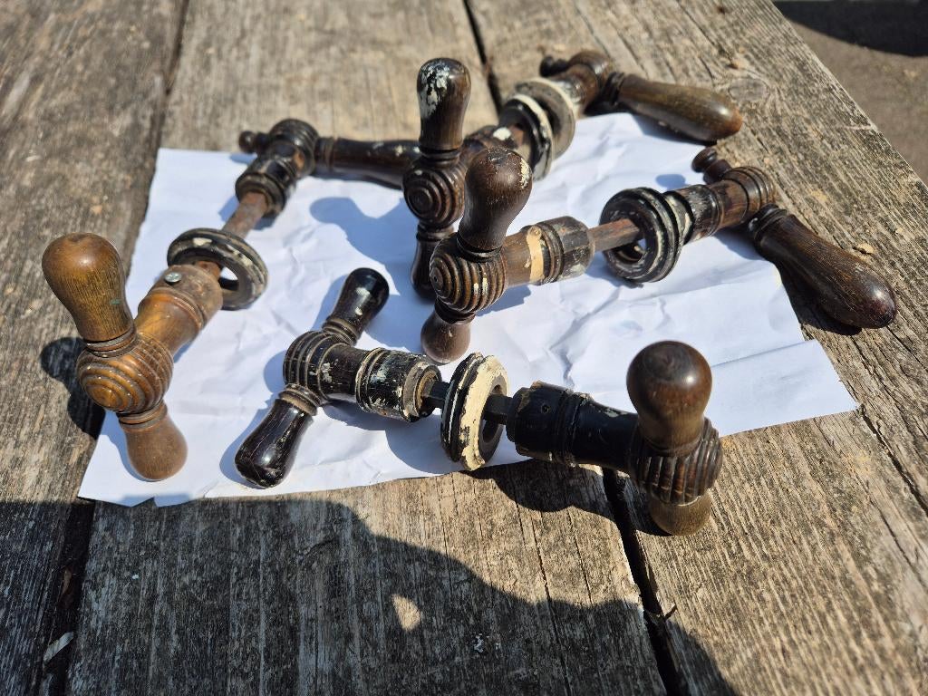 Set van 4 antieke houten deurklinken, Antiek en Kunst, Ophalen of Verzenden