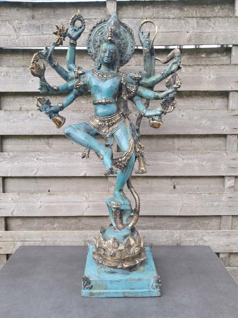 Bronzen beeld van Shiva dansend op cobra Naga/Azië/India, Ophalen of Verzenden