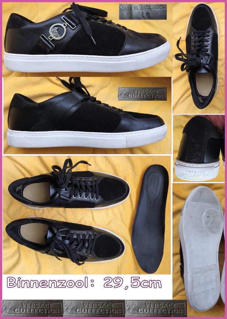 VERSACE zwarte leren veterschoenen/sneakers maat 45 zgan, Zwart, Ophalen of Verzenden, Versace, Sneakers of Gympen