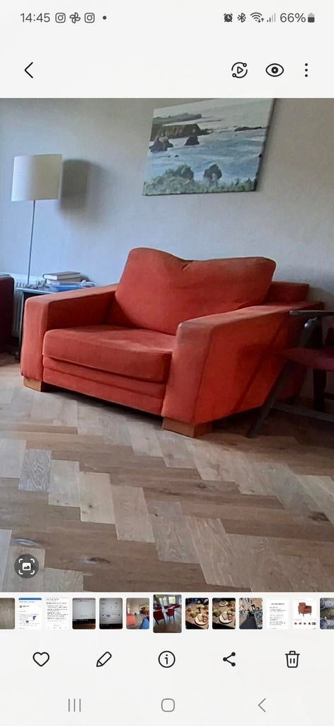 Montel loveseat, oranje ribfluweel, Ophalen