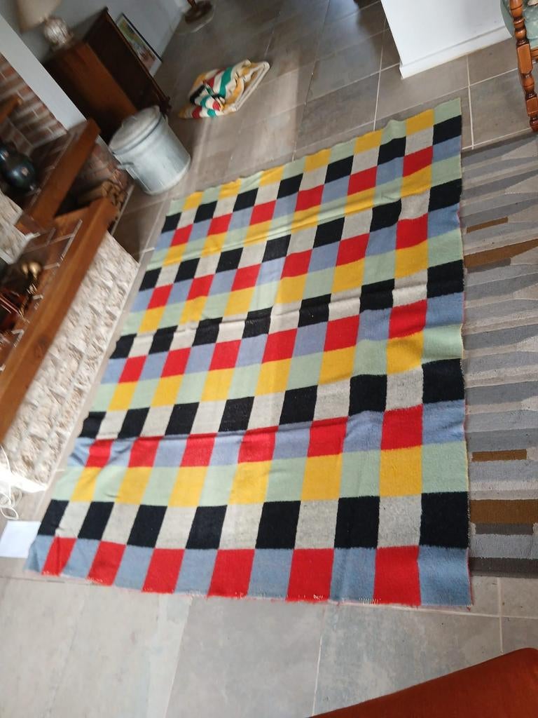 Vintage wollen ruitdeken - Leidsche Dekenfabriek Van Wijk, Huis en Inrichting, Ophalen, Gebruikt