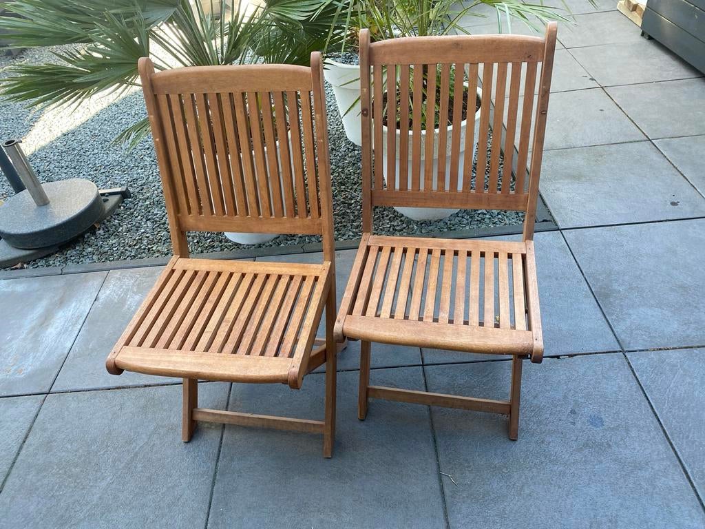 Set van 2 Hardhouten Klapstoeltjes - Zo goed als nieuw, Hardhout, Zo goed als nieuw, Stoel, Ophalen