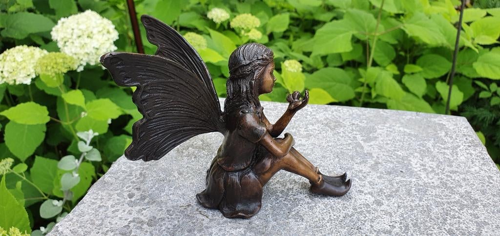 Bronzen beeld/ ELFJE / ENGEL / FEE met VLINDER, Ophalen of Verzenden, Handgemaakt, Brons, Beeld