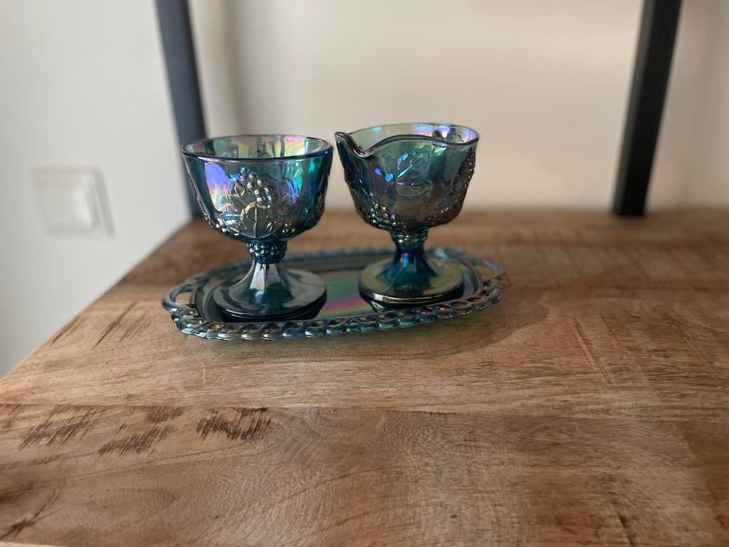 vintage Indiana Glass Company Blue Carnival Glass set, Ophalen